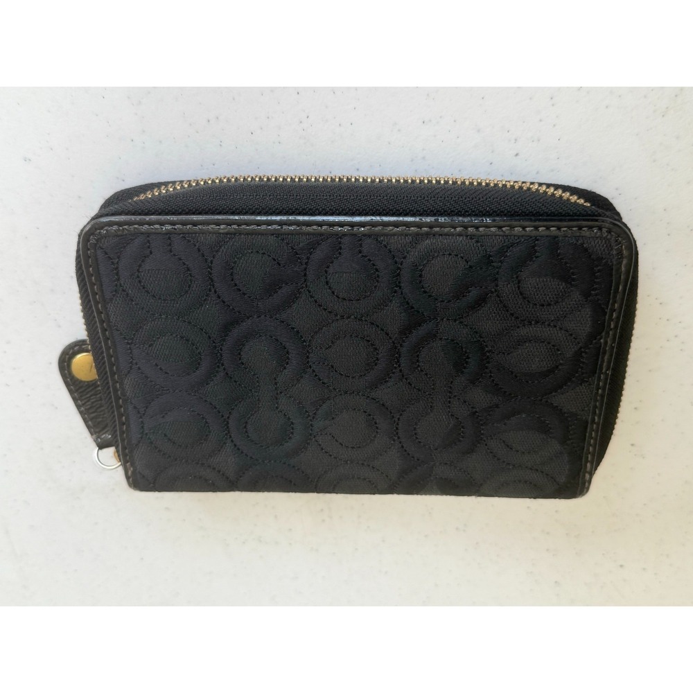 Vintage Coach Signature Stitch Black Op Art Stitched Wallet Card Holder - Picture 2 of 16